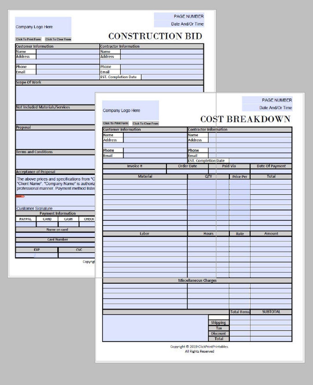 Construction Free Printable Contractor Bid Forms - Free Printable