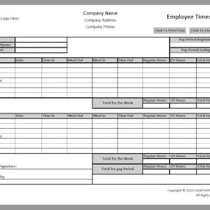 Employee Timesheet (Black and White) - Home Business-Tracker-Printable and Editable-Bi-Weekly- PDF-Downloadable-Fill In Form-Time Management