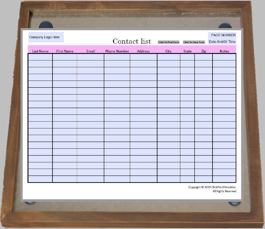 Editable Contact List Template, Printable Small Business Form (PDF) - Etsy