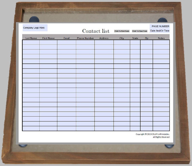 Editable Contact List Template, Printable Small Business Form (PDF) - Etsy