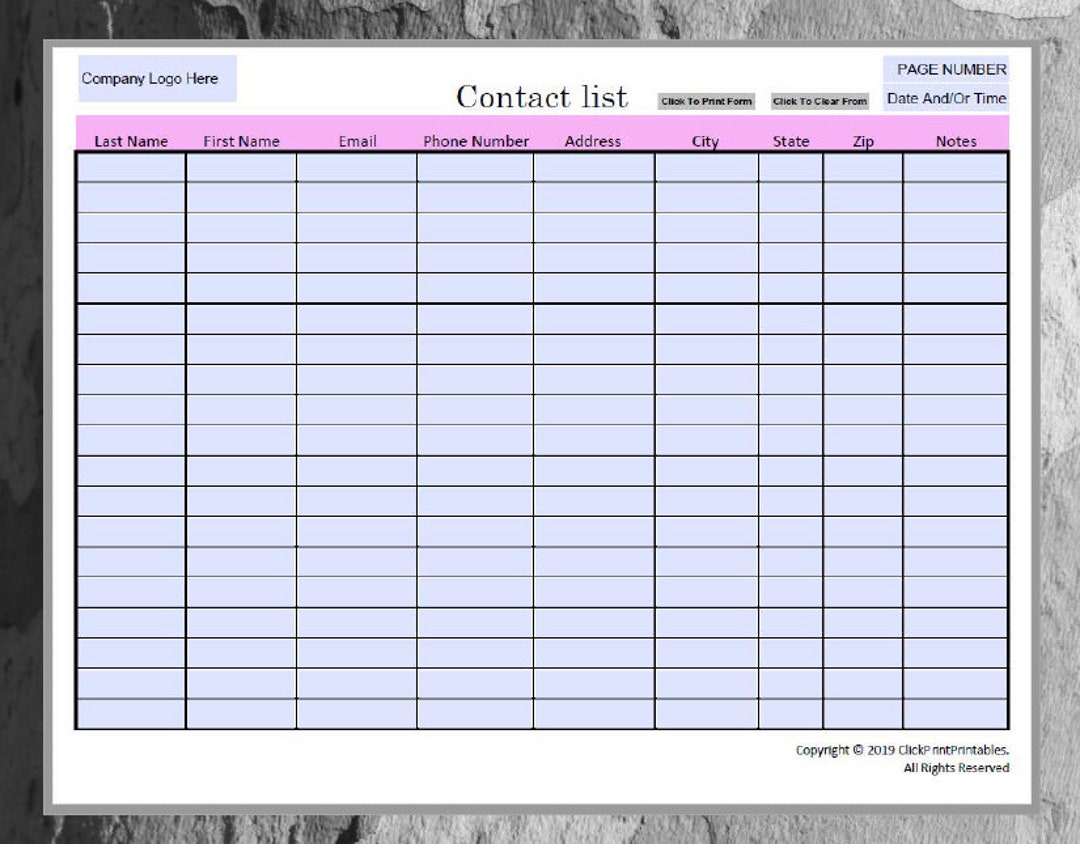 Editable Contact List Template, Printable Small Business Form (PDF) - Etsy