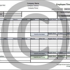 Employee Timesheet (in Color Ink)-home Business - Tracker-printable and ...