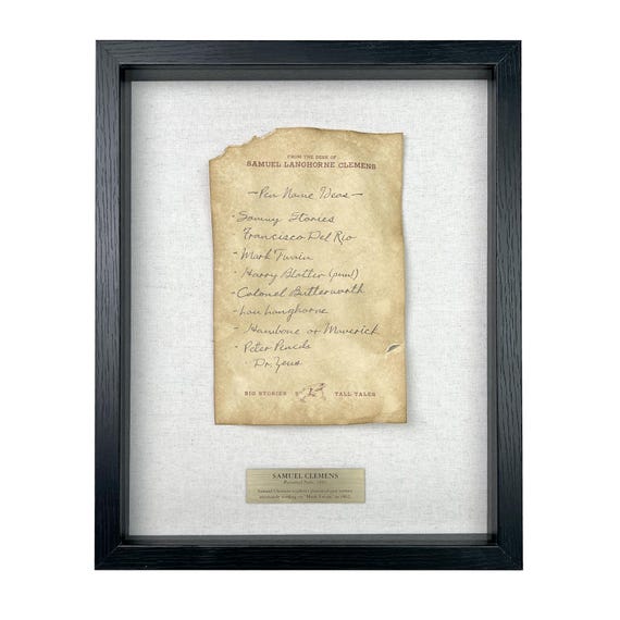 Parody of Samuel Clemens' List of Pen Names / Framed Artifact for Wall
