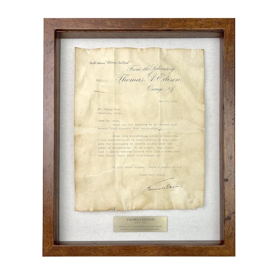 Parody of Thomas Edison's Letter About Tesla / Framed Artifact for Wall