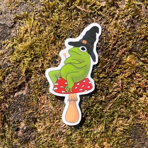 Cute Witchy Frog Sticker – Cottagecore Toadstool Vinyl Sticker, Magical Frog Aesthetic, Waterproof Laptop Sticker, Witchcore Gift