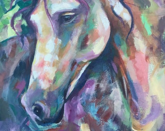 Horse Painting PRINT on Canvas or Paper, Abstract and Impressionistic Wall Art for home, girls room, office- colorful, bright, bold