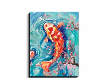 Koi Fish Painting Print, Koi Fish on Canvas, Koi fish Original Print, Koi Fish Art, Koi Fish Pond,  Fish Vacation Beach Painting, Tropical
