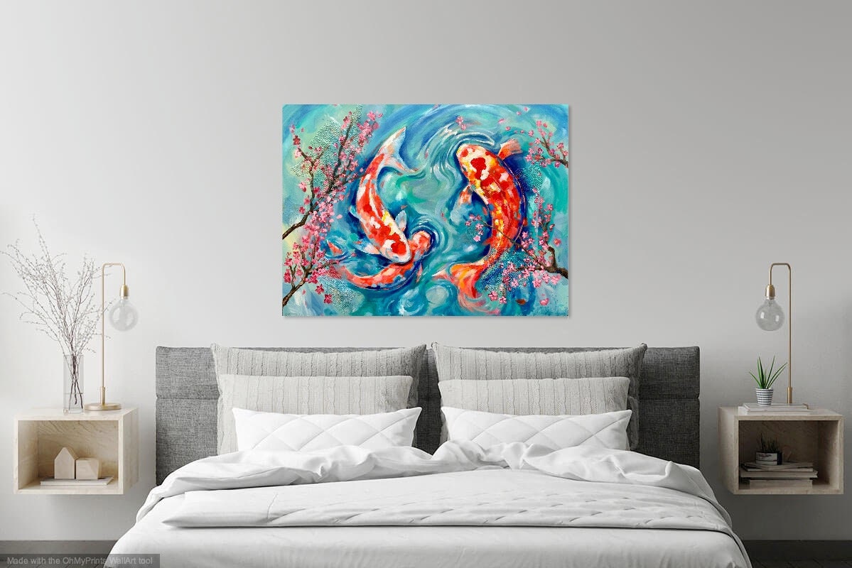 Koi Fish Painting Print Colorful Large Scale, Fish Decor Fish Wall Art ...