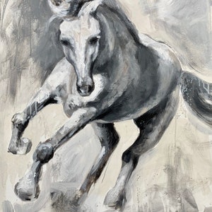 Large Scale Painting of Horse, Running, Black and White, Canvas, Abstract Horse Painting on Canvas, Equine Painting, Equine Art, Big horse