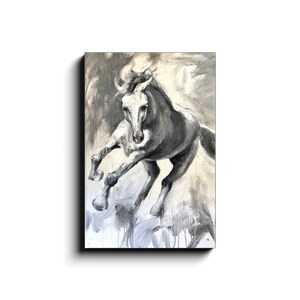 Horse painting on canvas, Print, black and white horse art for home or office