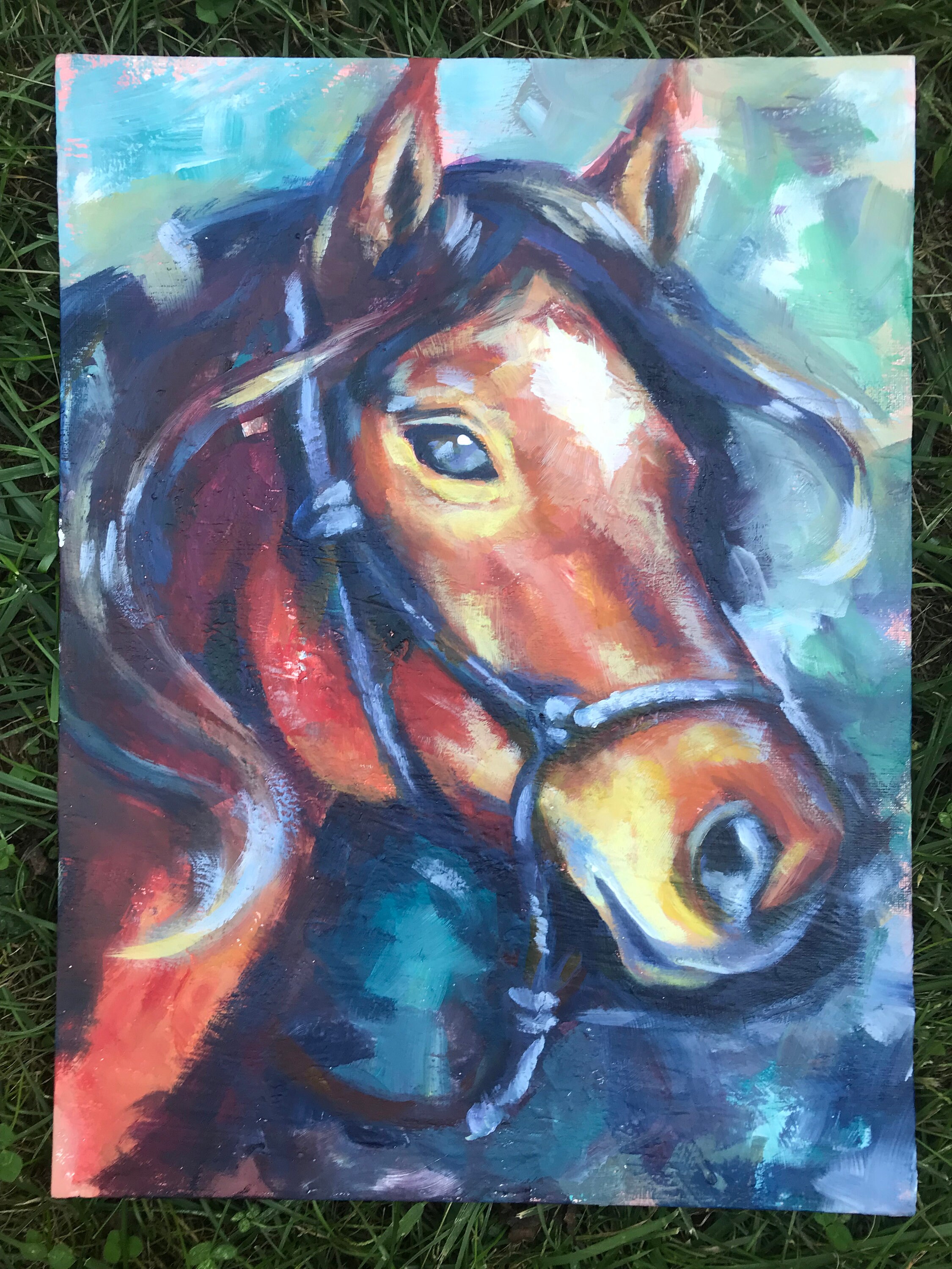 Original Fun Bright Color Horse Painting for Home Office | Etsy