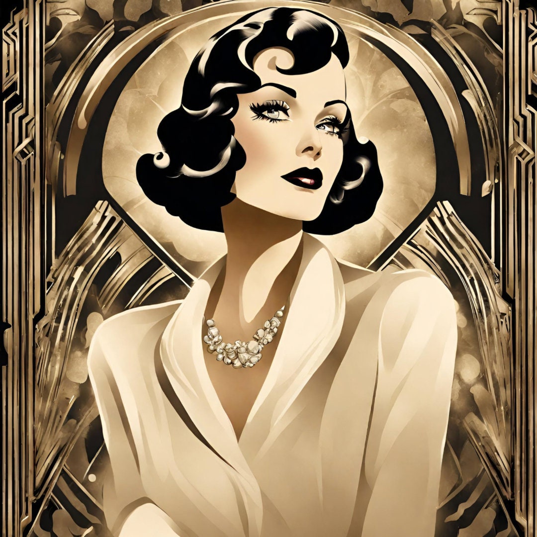 Hollywood Glam Art Deco Clip Art Glamour Actress Painted Style Etsy