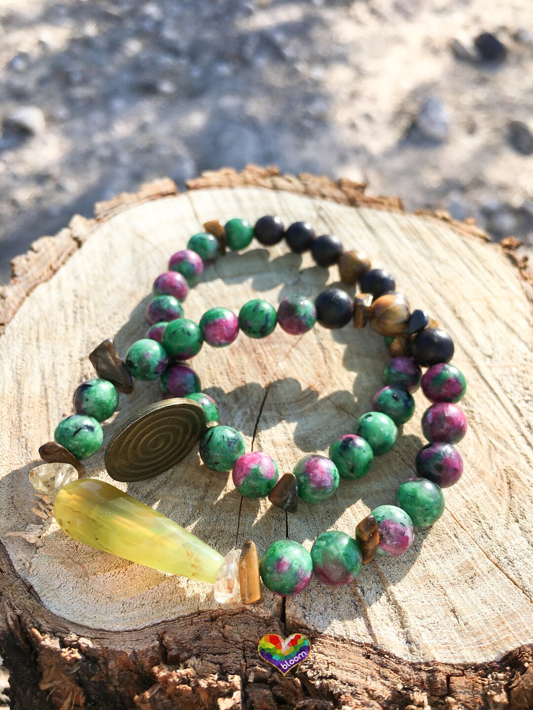 Ruby Dragon Drip | Ruby Zoisite, Tigers Eye, Citrine, Brass, Wood, Set ...