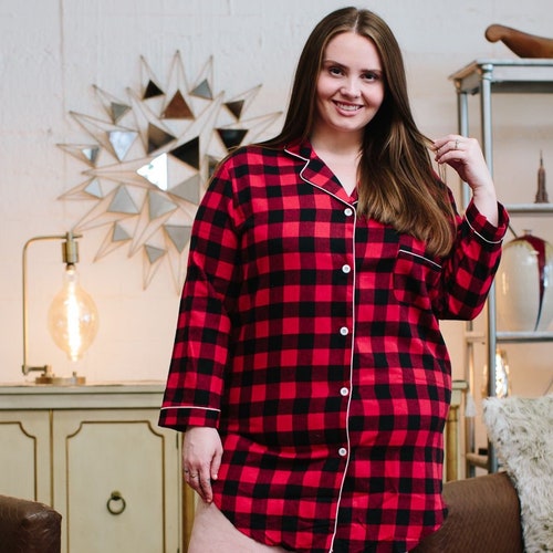 Plus Size Sleep Shirt Flannel Shirt 