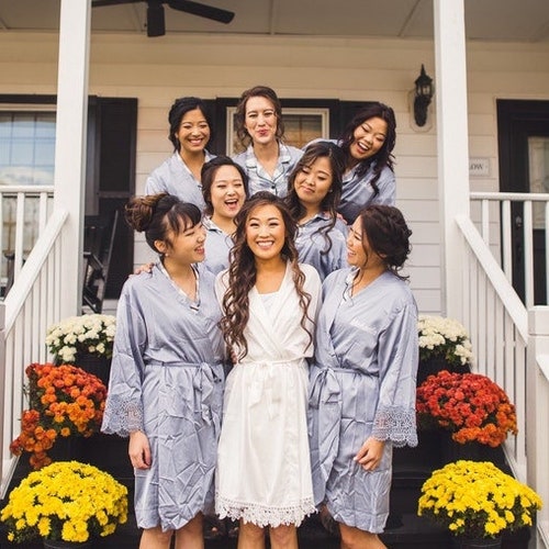 Set of 10 Bridesmaid Robes Bridesmaid Lace Robe Bridal Party Etsy