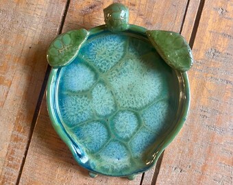 Handmade Turtle Spoon Rest With Unique Blue Shell Pattern