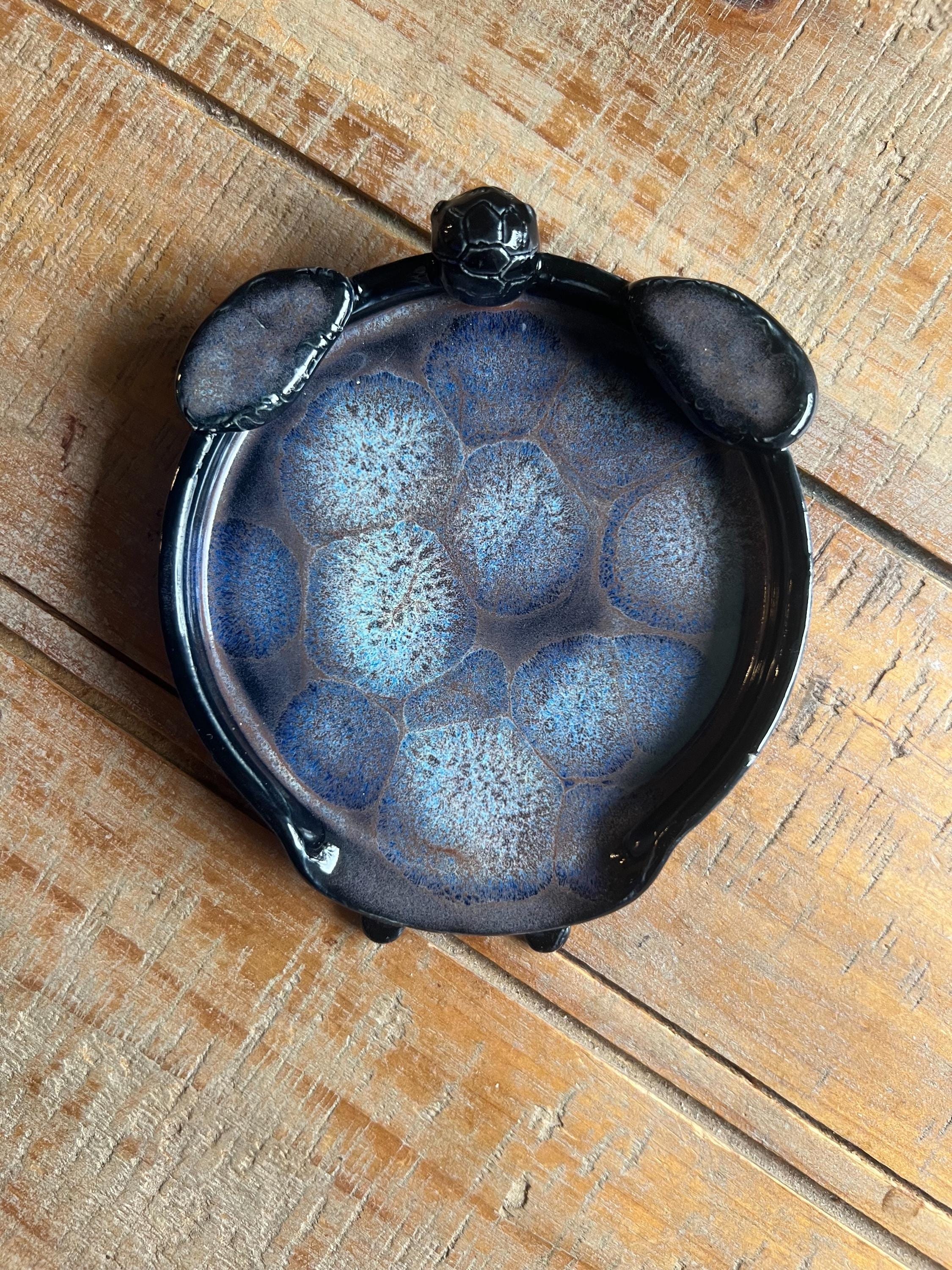 Handmade Turtle Spoon Rest With Unique Blue Shell Pattern