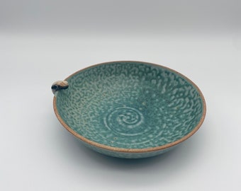 Ocean Breeze Salad/ Pasta Bowl/Blate: Handmade Turquoise Delight with Sculpted Breaching Whale