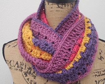 Multicolor Infinity Scarf | Crocheted | Granny Stitch Look