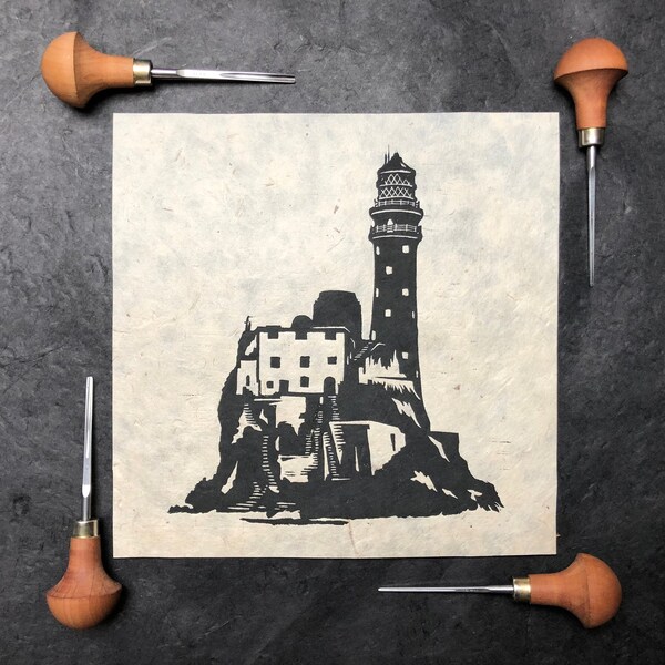 Fastnet Cork Lino Print