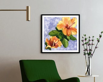 Hibiscus - Wall Art, Watercolor Art print, Hibiscus Flower Art Print, Bright