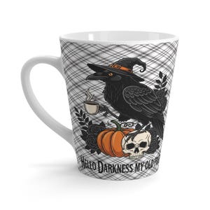 Gothic Raven Coffee Cup: Hello Darkness Plaid Mug - Halloween Decor