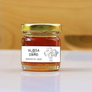 40 greckich upominków z miodu polnego na ślub w słoikach 50g, ręcznie robiona ekologiczna bombonierka z wysokiej jakości miodem pszczelim i spersonalizowaną naklejką