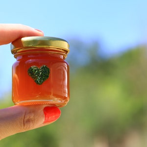 20 mini pots de cadeaux de mariage au miel de pin grec avec coeur scintillant cadeaux de mariage bio pour les invités Fête de fiançailles à la ferme Bomboniere