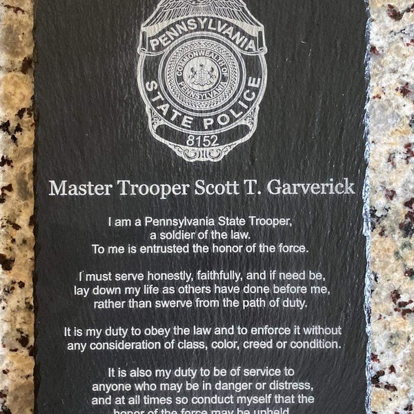 Personalized Pennsylvania State Police Slate, Trooper Retirement Gift