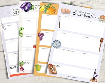 Printable Shabbat and YomTov meal and menu planners