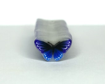 Tiny Unbaked Polymer Clay Dark Blue Butterfly Cane in Translucent