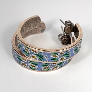 Daisy Inlay Antique Silver Color Hoop Earrings