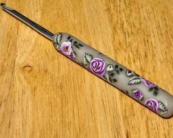 Polymer Clay Purple Rose Crochet Hook USF5/3.75mm