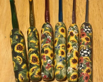 Polymer Clay Sunflower Crochet Hooks