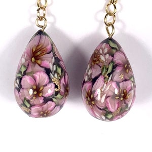 Pink and Gold Flower Drop Earrings