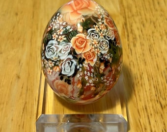 Polymer Clay Collectible Artisan Decorated Egg with Roses