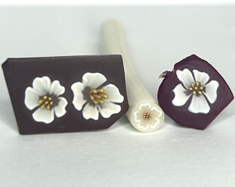 Polymer Clay White Blossom Murrini Style Cane