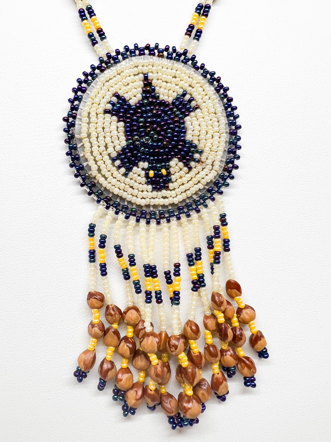 Long Beaded Native American Necklace Pendant Turtle Necklace Seed