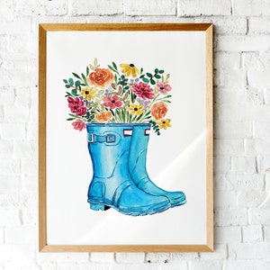 Rain Boots with Flowers Print, Spring Wall Art, Watercolor Painting, Digital Print, Spring Wall Decor, Spring Art Download, Spring Decor image 4