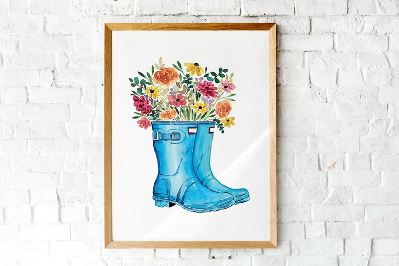 Rain Boots with Flowers Print, Spring Wall Art, Watercolor Painting, Digital Print, Spring Wall Decor, Spring Art Download, Spring Decor image 4