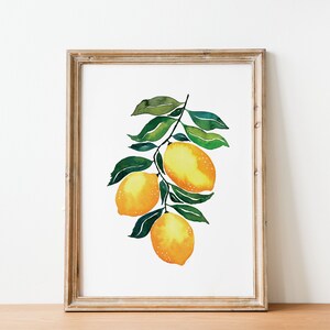 Lemon Watercolor Print, Lemon Printable Wall Art, Instant Download, Kitchen Art Decor, Citrus Botanical Digital Print, Lemon Home Decor