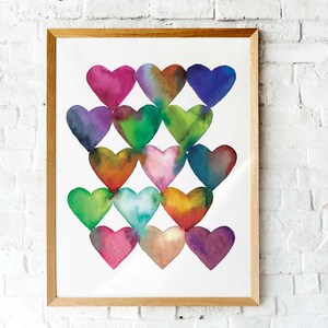 Watercolor Hearts, Hearts Printable Wall Art, Valentine's Day Decor, Nursery Decor, Girls Bedroom Decor, Colorful Hearts, Instant Download image 4