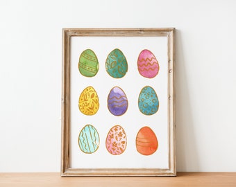 Easter Eggs Print, Watercolor Painting, Easter Printable, Easter Decor, Easter Wall Art, Watercolor Easter Eggs, Home Decor, Digital Print