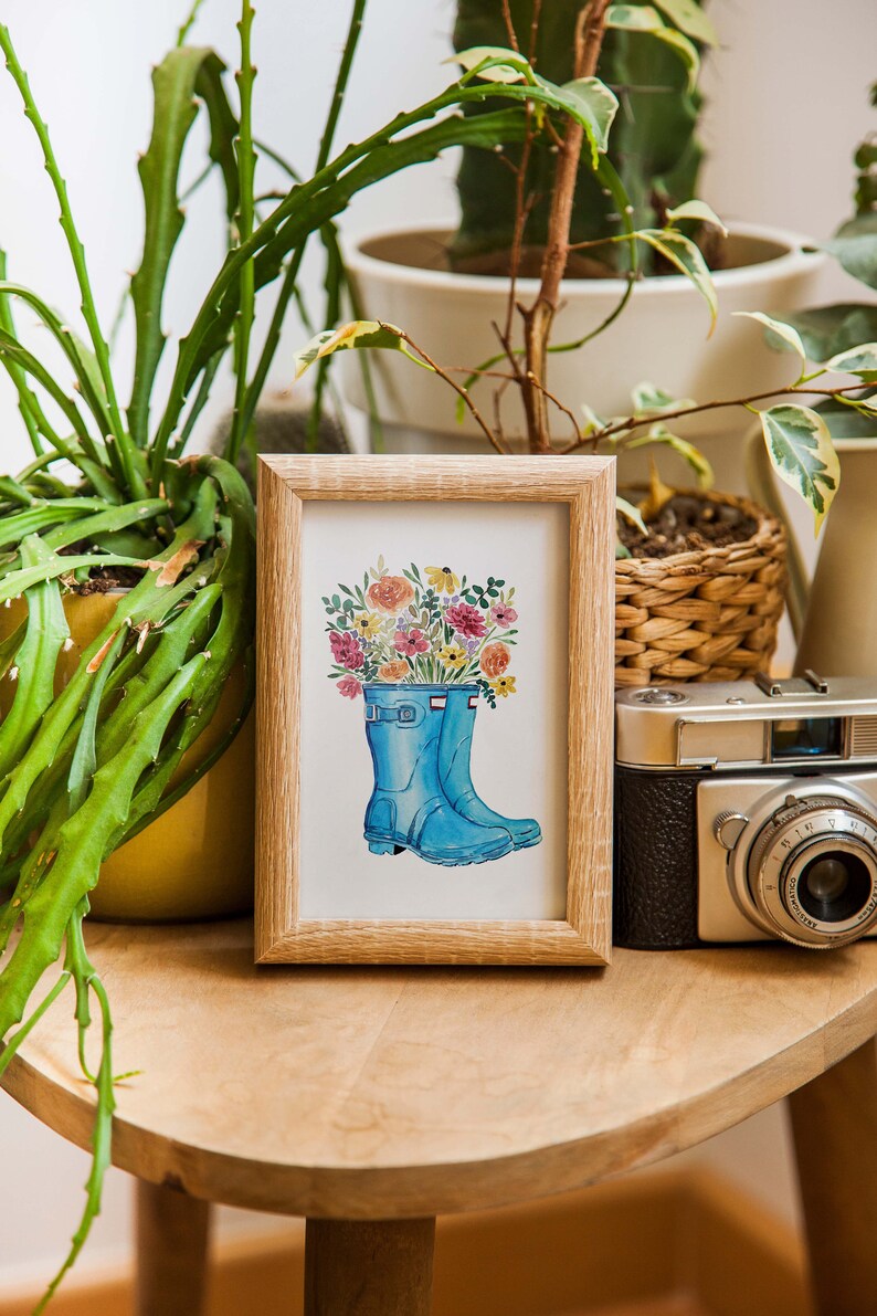 Rain Boots with Flowers Print, Spring Wall Art, Watercolor Painting, Digital Print, Spring Wall Decor, Spring Art Download, Spring Decor image 3