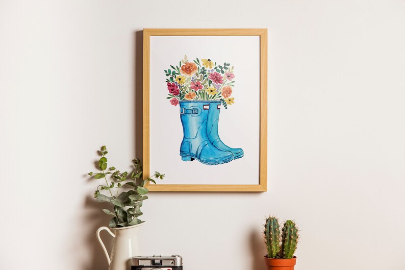 Rain Boots with Flowers Print, Spring Wall Art, Watercolor Painting, Digital Print, Spring Wall Decor, Spring Art Download, Spring Decor image 5