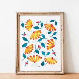 Arte de parede floral para impressão, flores em aquarela, impressão digital, arte floral, aquarela botânica, decoração de parede, arte floral de parede, impressão artística