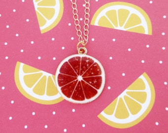 Blood Orange Necklace, Orange Slice Necklace, Citrus Fruit Jewellery, Lightweight Gold Plated Necklace, Summer Necklace, Fruit Lover Gift