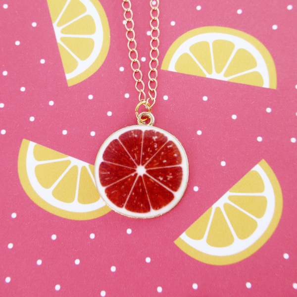 Blood Orange Necklace, Orange Slice Necklace, Citrus Fruit Jewellery, Lightweight Gold Plated Necklace, Summer Necklace, Fruit Lover Gift