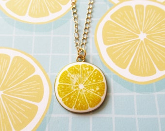 Lemon Slice Necklace, Lemon Necklace, Citrus Fruit Jewellery, Fruit Lover Gift, Quirky Summer Necklace, Lemon Charm Lightweight Necklace