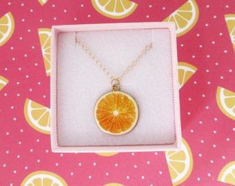 Orange Slice Necklace, Citrus Fruit Jewellery, Fruit Lover Gift, Quirky Fruit Slice Pendant, Lightweight Gold Plated Necklace, Gift for Her